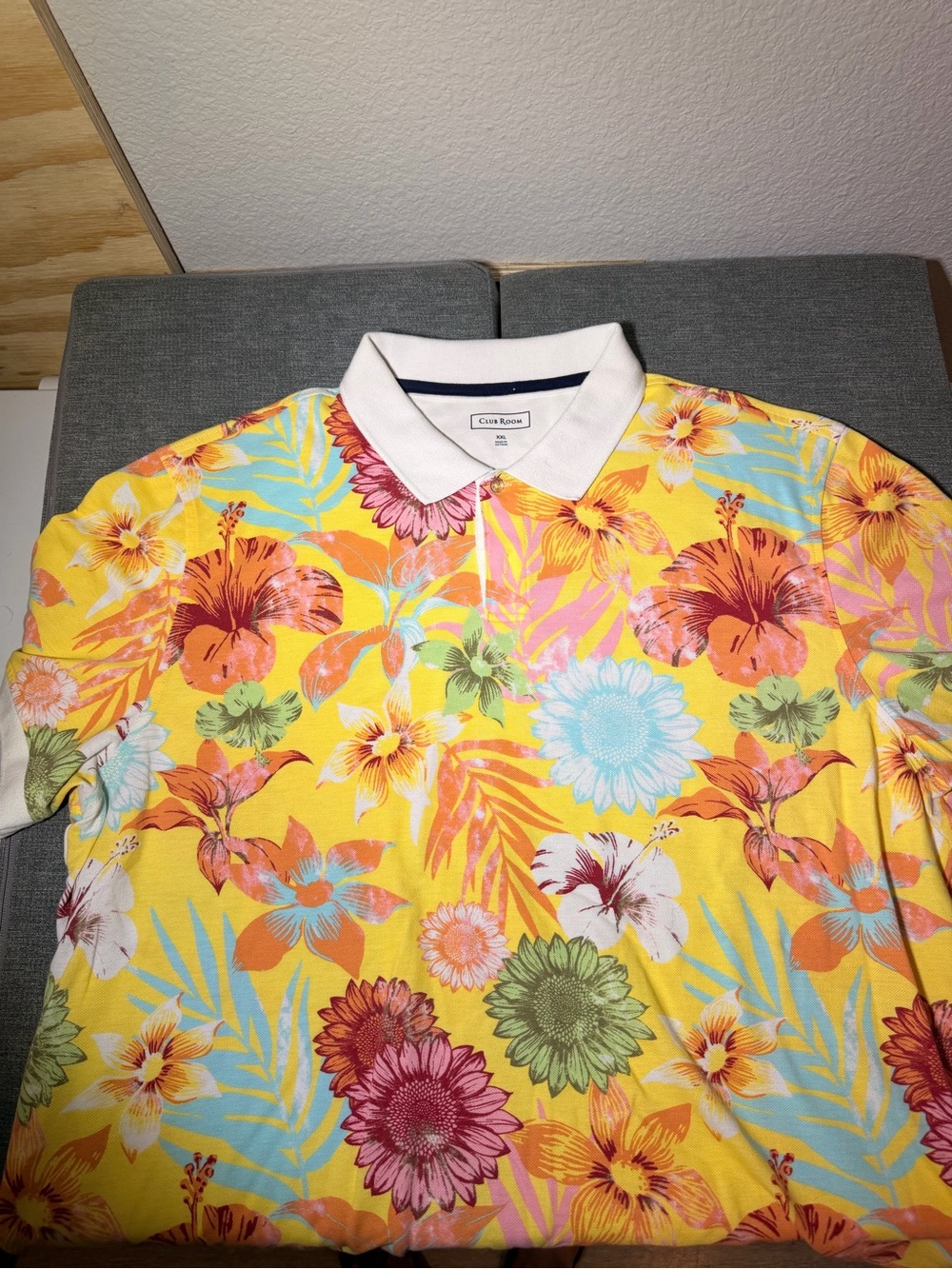 Club Room Yellow Tropical Floral Polo